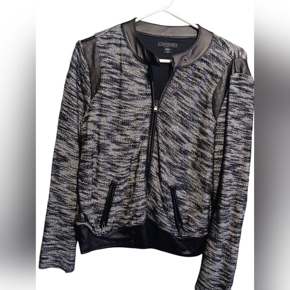 Metaphor Black and Gray Bomber Jacket with Textured Design